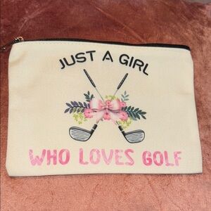 Just a Girl Who Loves Golf Cream and Pink Pouch